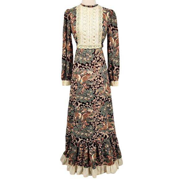 Gunne Sax Dresses & Skirts - Vintage Black Label Gunne Sax Indian Cotton Bird Print 1969 Bohemian Dress Small